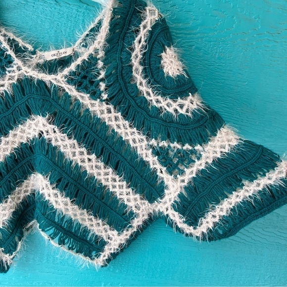 GRIFFLIN PARIS WOOL BLEND MOHAIR LOOSE KNIT CROP TOP SIZE MEDIUM - Picture 2 of 6